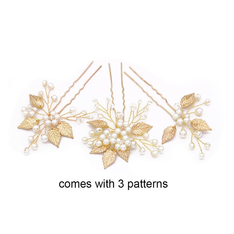FXmimior Bridal Headpiece Vintage Crystal Leaf Hair Pins Bobby Pins Wedding Party Hair Accessories(pack of 3) (gold) - Image 4